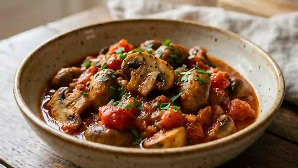 Champignons fondants à la tomate et ail - Photo de présentation