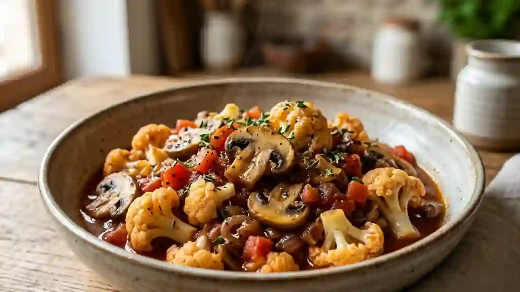 Chou-fleur fondant aux champignons et tomates - Photo de présentation