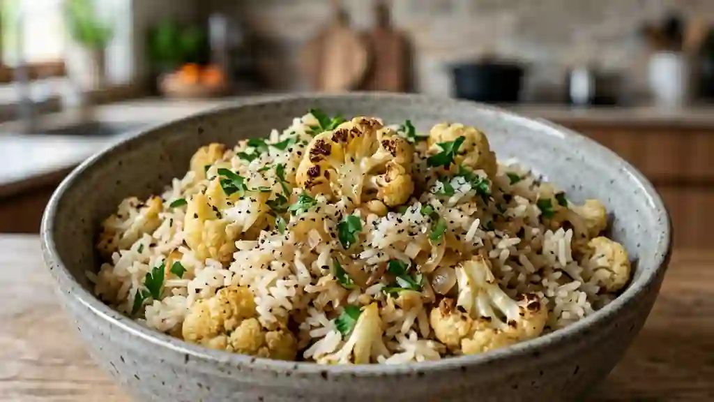 Poêlée de chou-fleur doré et riz basmati - Photo de présentation