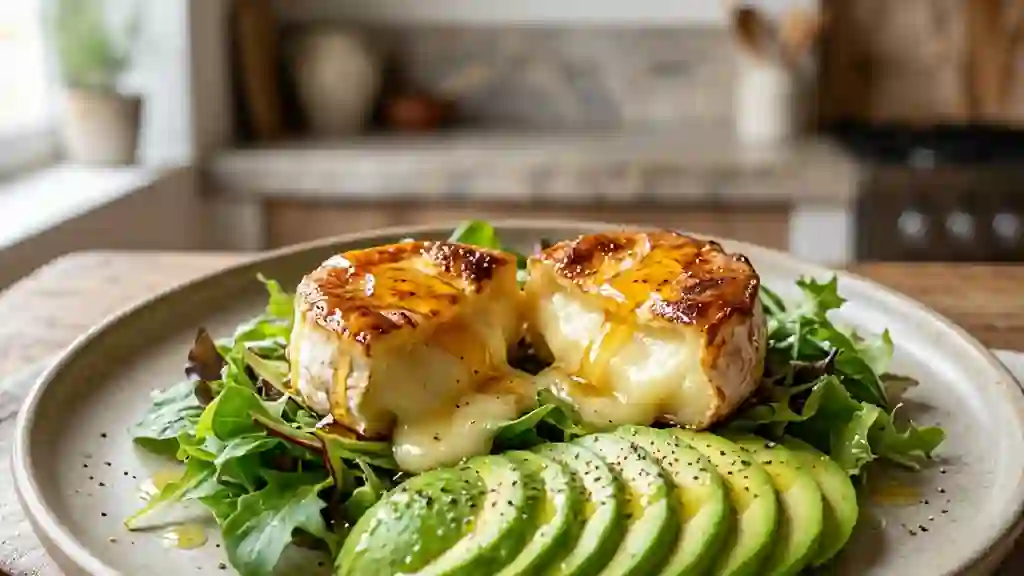 Crottin rôti au miel et avocat fondant - Photo de présentation
