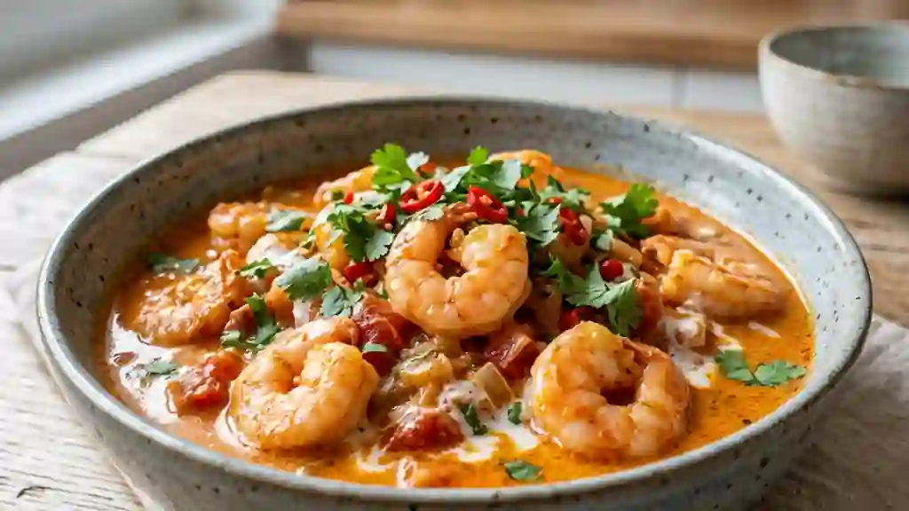 Curry de crevettes crémeux au lait de coco - Photo de présentation