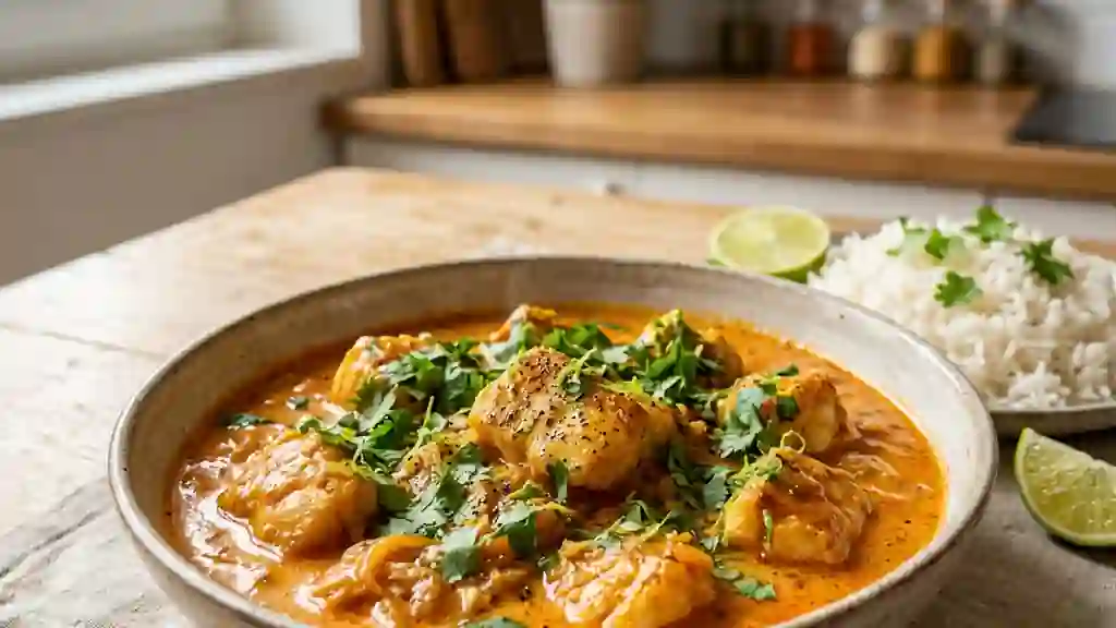 Lotte fondante au curry rouge et coco - Photo de présentation
