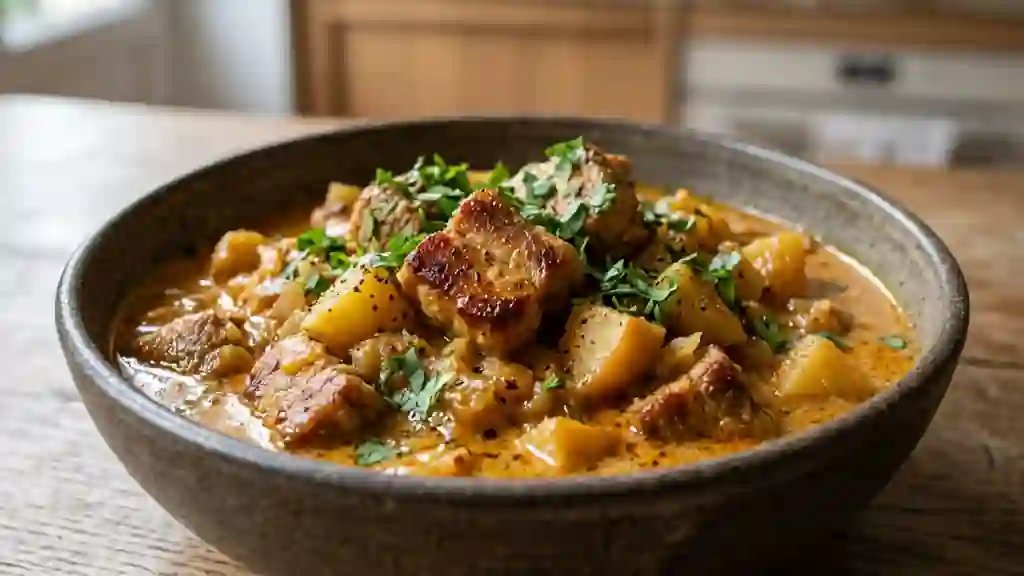 Curry de porc fondant au coco et à la pomme - Photo de présentation