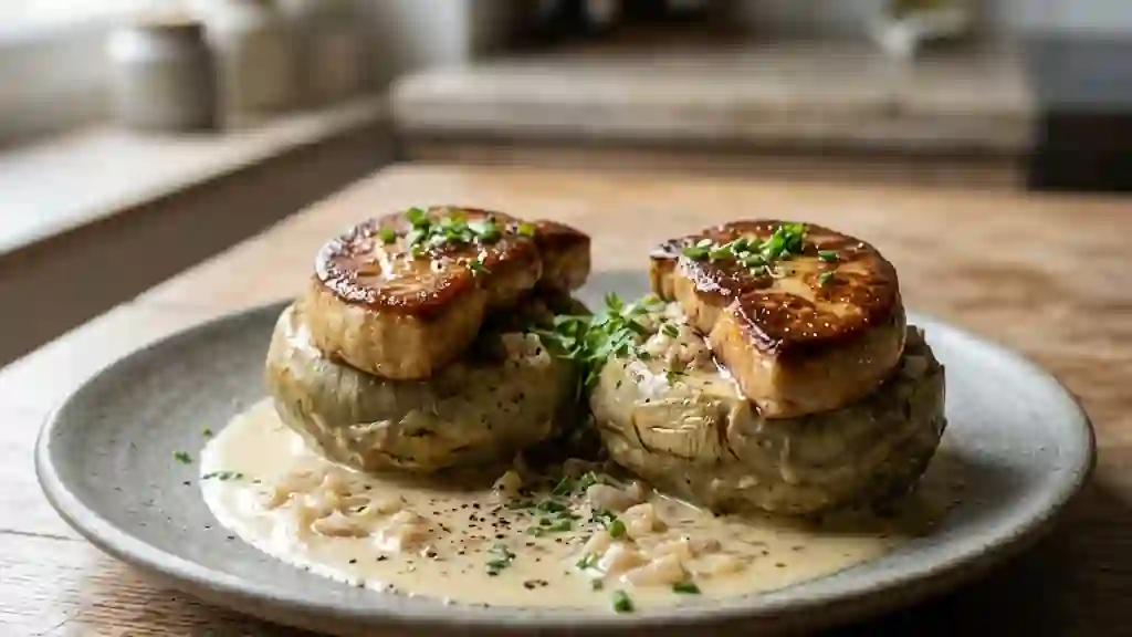 Artichauts fondants et foie gras onctueux - Photo de présentation