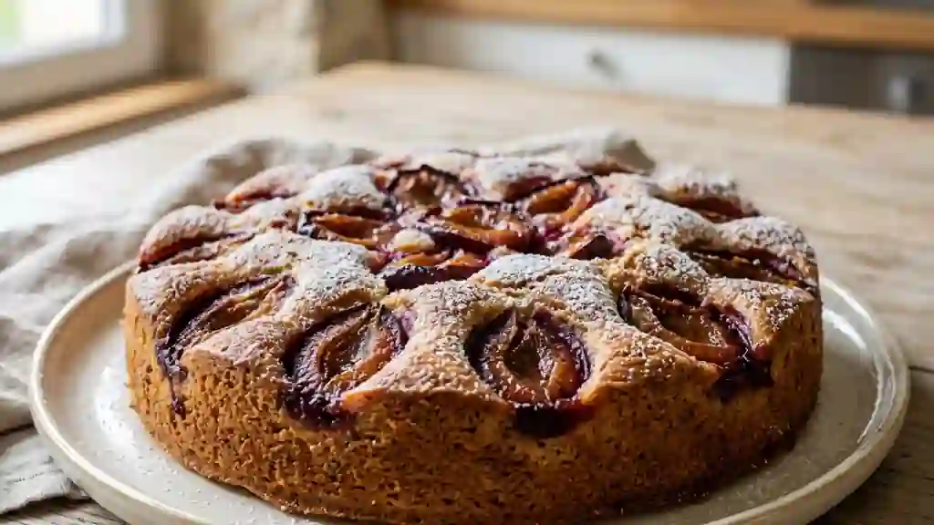Gâteau fondant aux quetsches et amandes - Photo de présentation