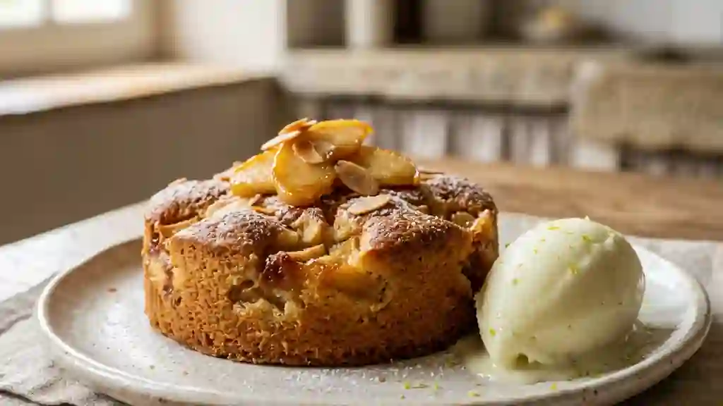 Moelleux breton aux pommes et sorbet givré - Photo de présentation