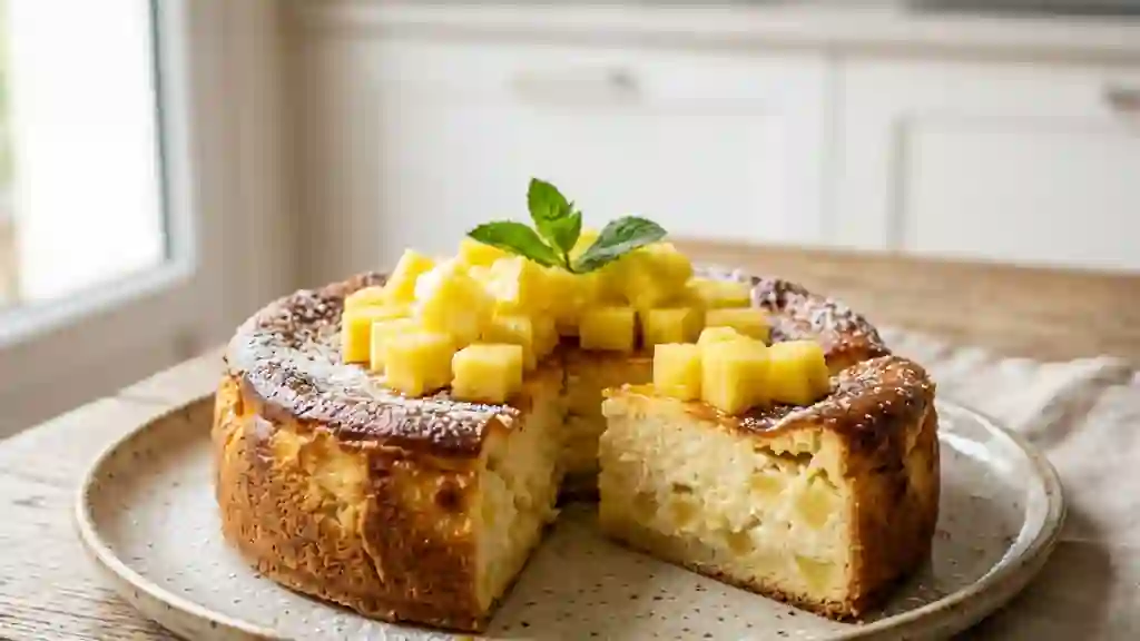 Gâteau fondant fromage blanc et ananas frais - Photo de présentation