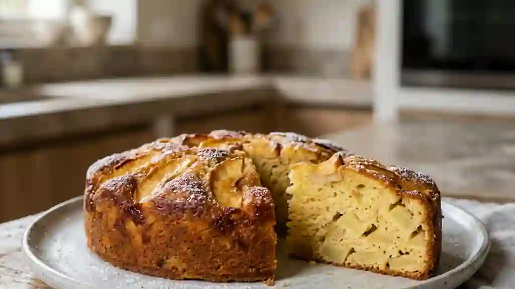 Gâteau aux pommes fondant et vanillé - Photo de présentation