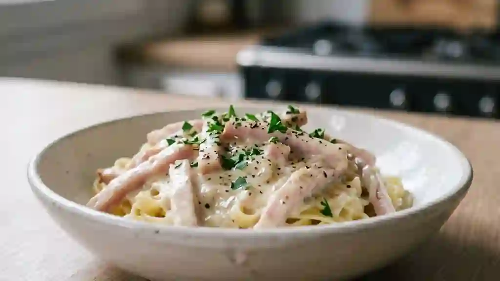 Émincé de jambon crémeux au vin blanc - Photo de présentation