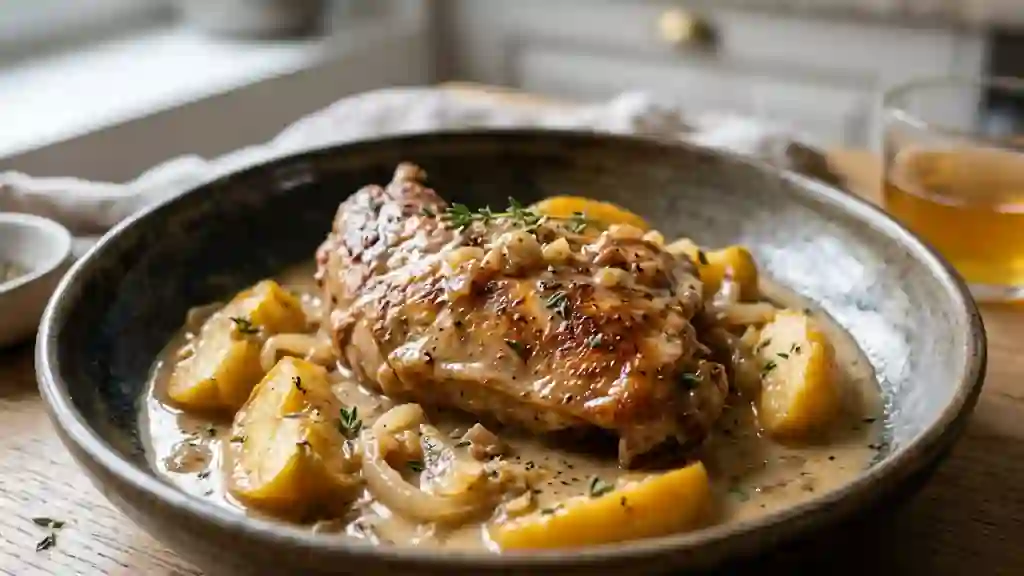 Lapin au cidre fondant et pommes caramélisées - Photo de présentation
