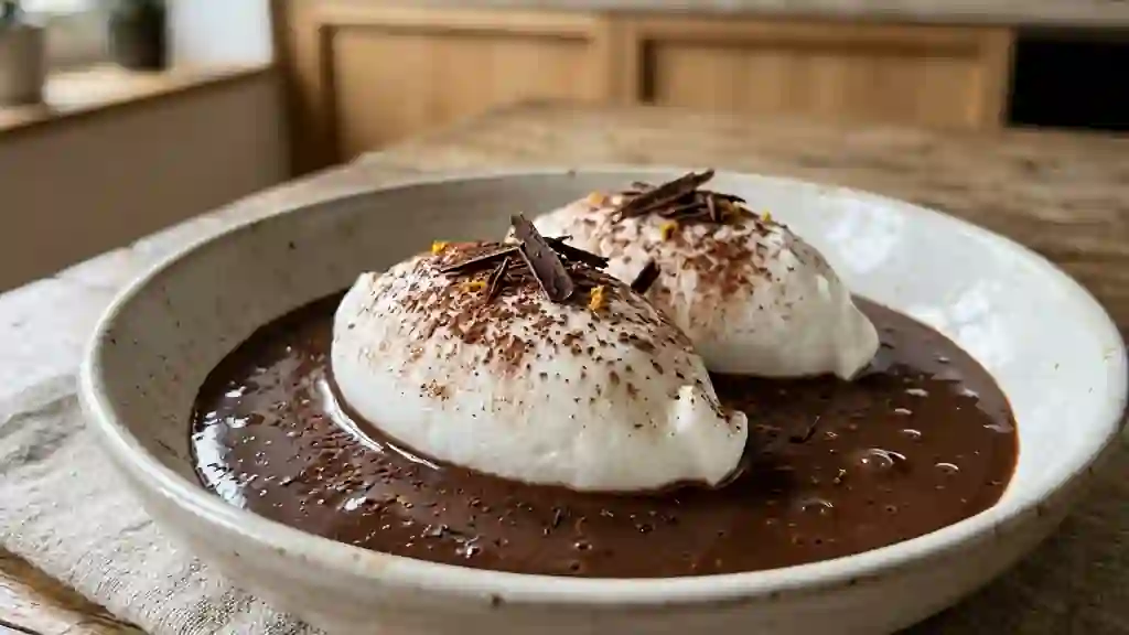 Îles flottantes onctueuses au chocolat noir - Photo de présentation