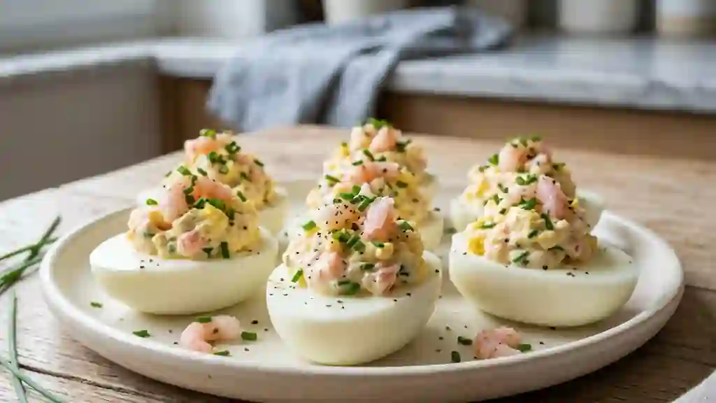 Oeufs mimosa crémeux aux crevettes - Photo de présentation