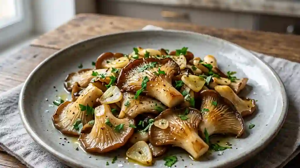 Pleurotes sautées à l'ail et persillade - Photo de présentation