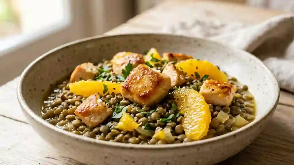 Poulet aux lentilles et éclats d'agrumes - Photo de présentation