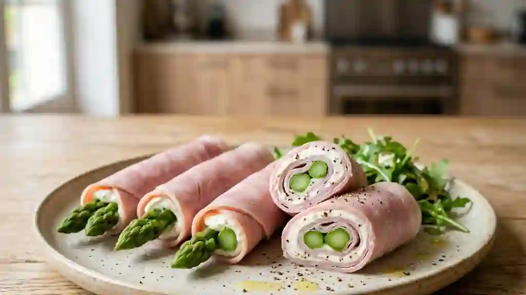 Asperges croquantes au jambon et crème citronnée - Photo de présentation
