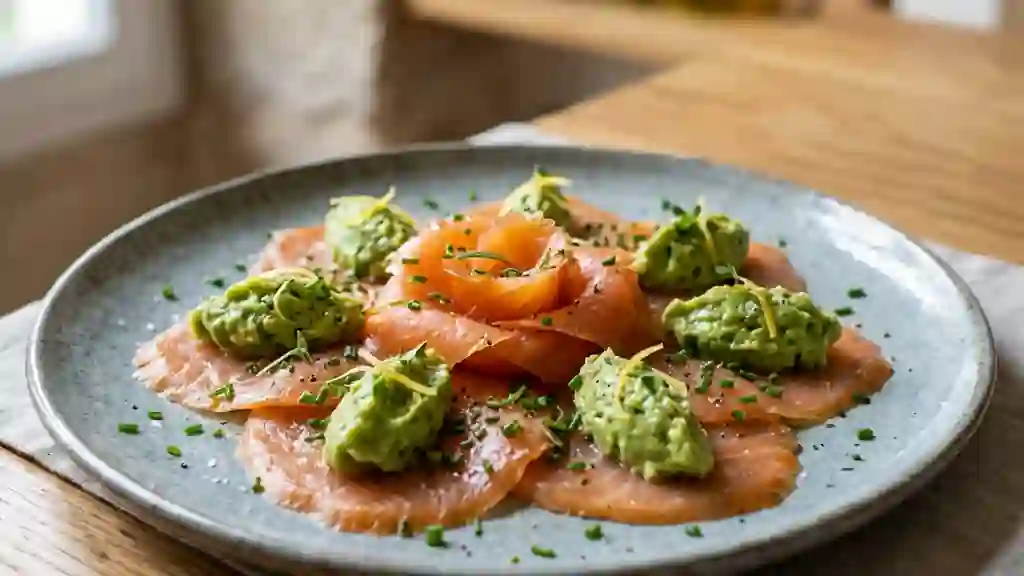 Duo fondant saumon fumé et avocat frais - Photo de présentation