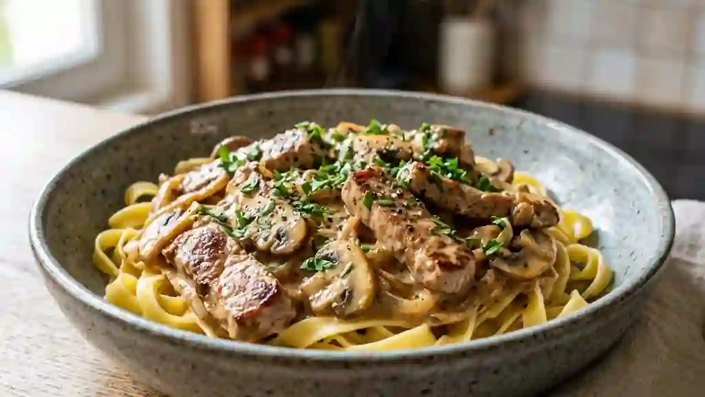 Émincé de porc Stroganoff à la crème - Photo de présentation
