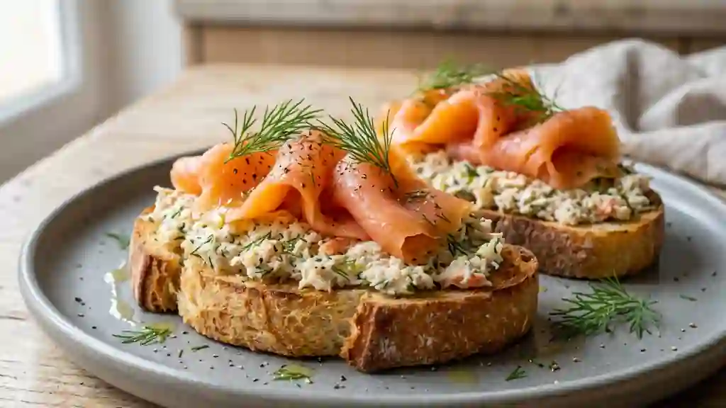 Toasts croustillants au crabe et saumon fumé - Photo de présentation