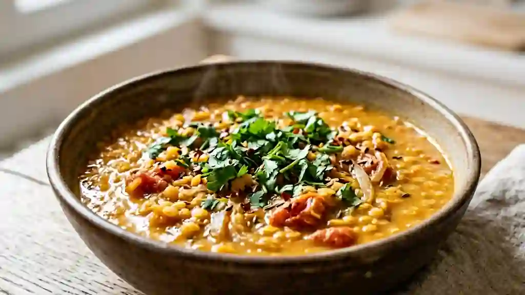 Dhal de lentilles corail crémeux et épicé - Photo de présentation