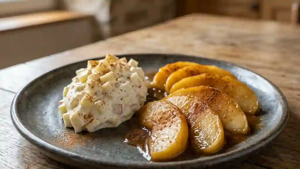 Pommes caramélisées et crème acidulée au citron - Photo de présentation