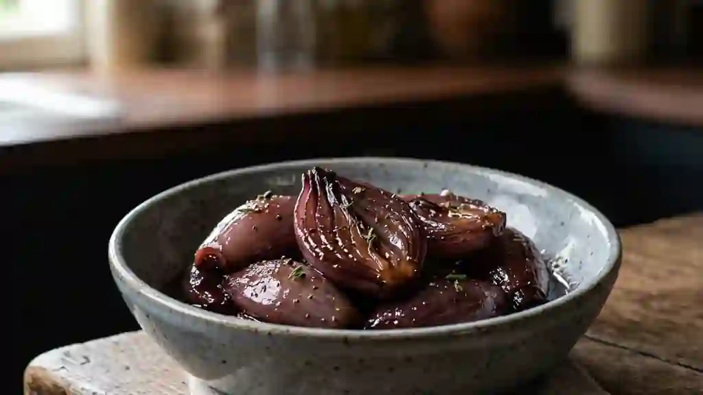 Échalotes confites fondantes au vin rouge - Photo de présentation