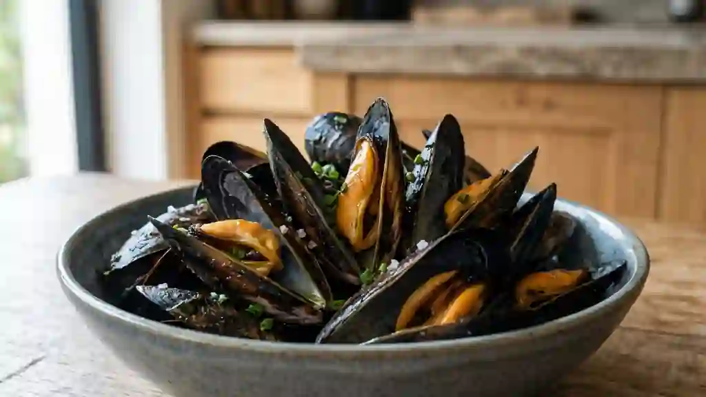 Éclade de moules fumée aux aiguilles de pin - Photo de présentation