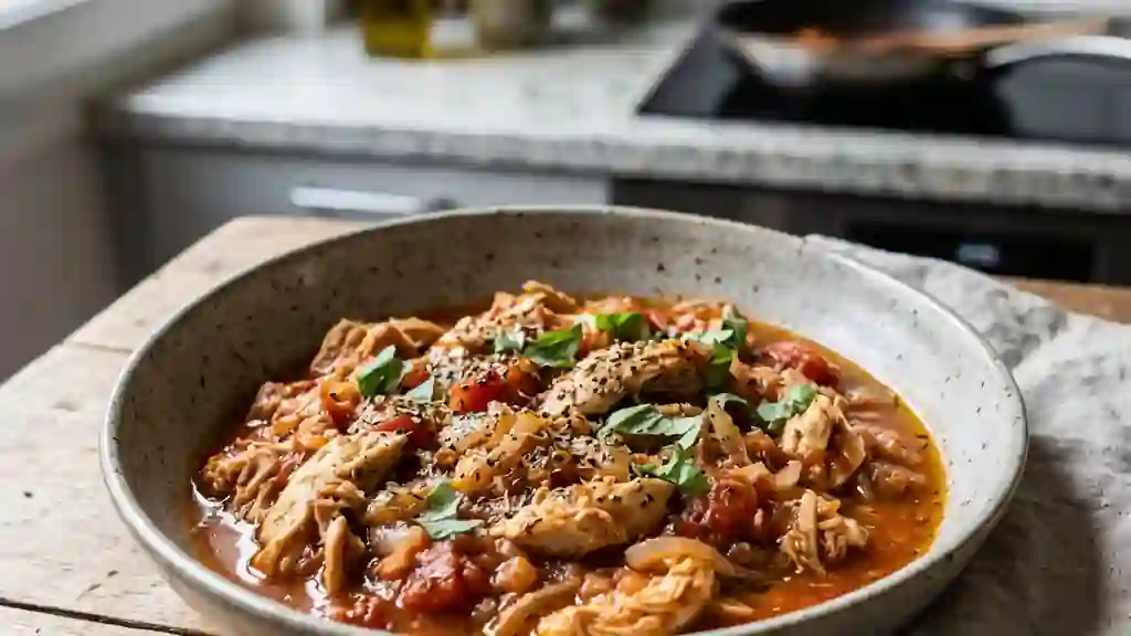 Effiloché de poulet juteux à la tomate - Photo de présentation