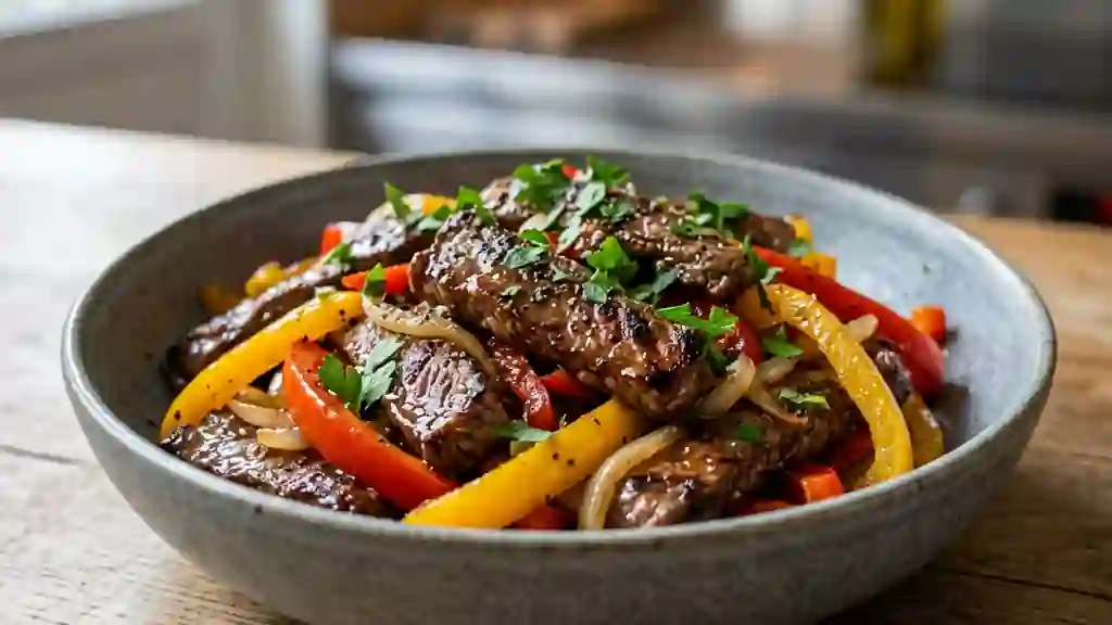 Bœuf sauté aux poivrons et soja caramélisé - Photo de présentation