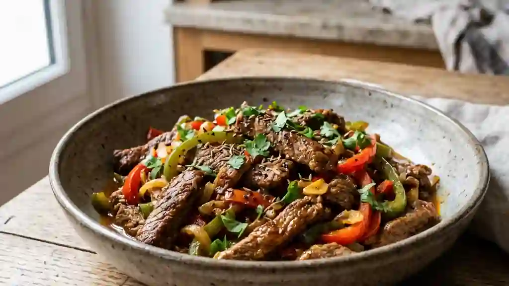 Émincé de bœuf fondant aux poivrons et cumin - Photo de présentation