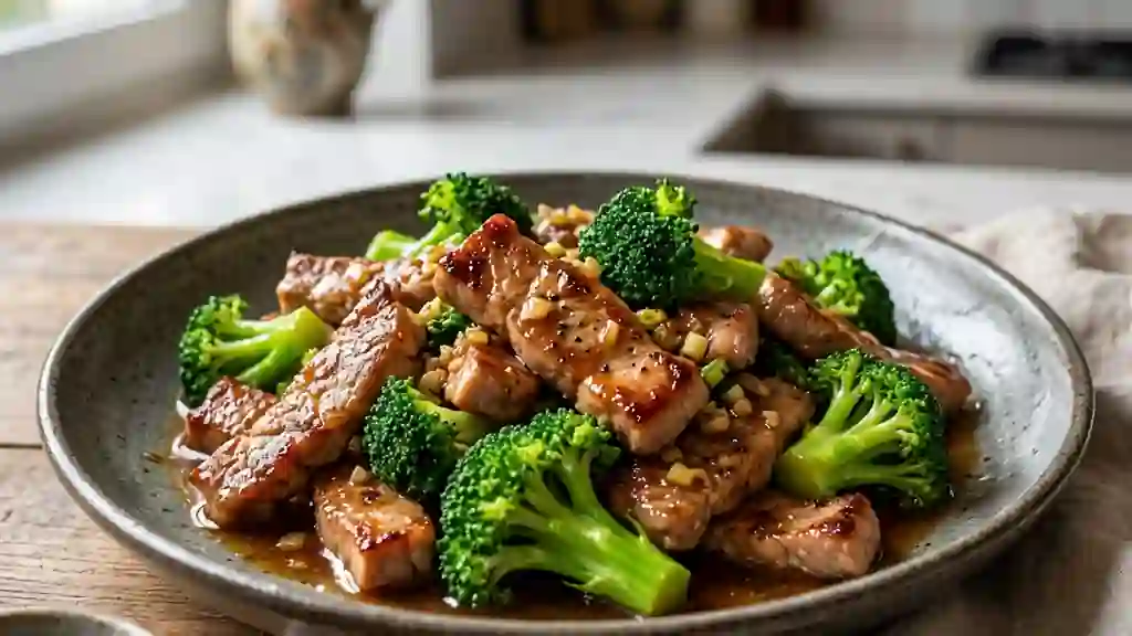 Émincé de porc au brocoli et sésame - Photo de présentation