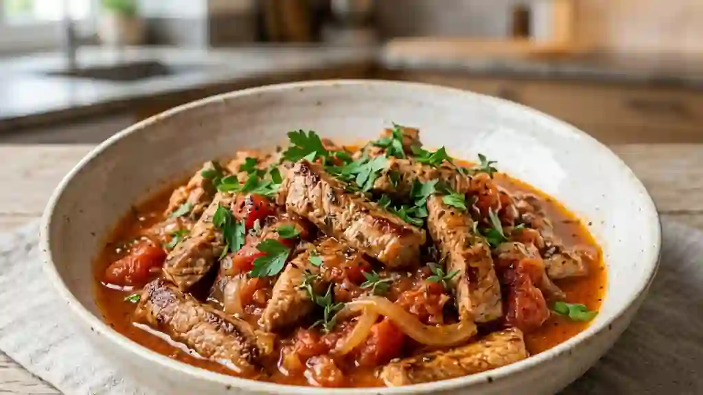 Émincé de porc fondant aux tomates et herbes - Photo de présentation