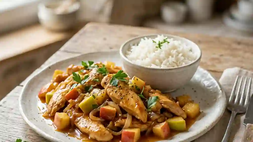 Émincé de poulet fondant et pomme croquante - Photo de présentation