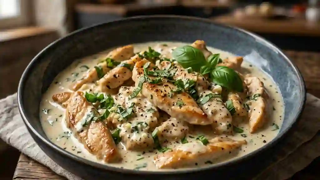 Poulet fondant à la crème de basilic - Photo de présentation