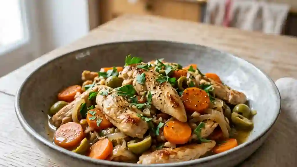 Émincé de poulet fondant aux olives et carottes - Photo de présentation