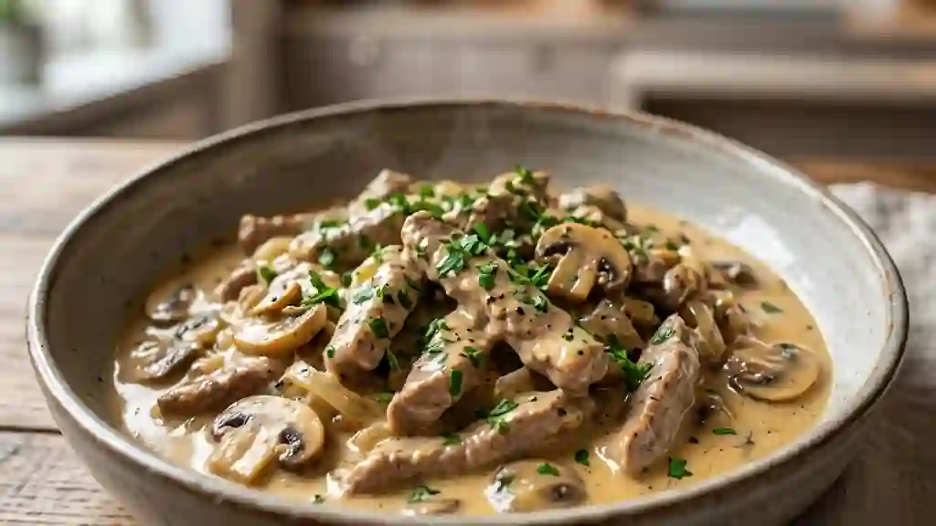 Emincé de veau crémeux aux champignons - Photo de présentation