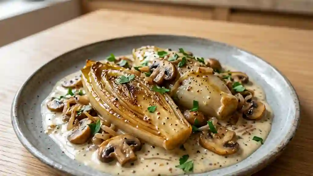 Endives braisées et champignons à la moutarde - Photo de présentation