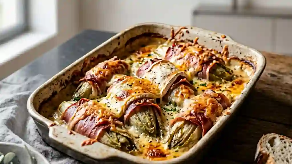 Endives braisées au jambon cru et reblochon - Photo de présentation