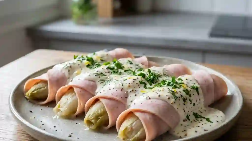 Endives fondantes au jambon de poulet et citron - Photo de présentation