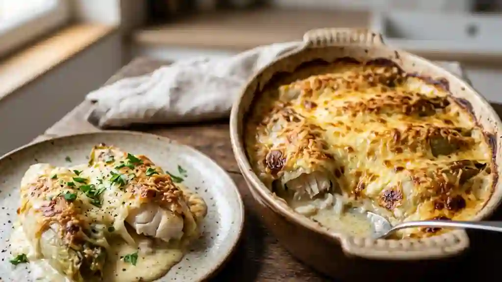 Gratin fondant d'endives et poisson blanc - Photo de présentation