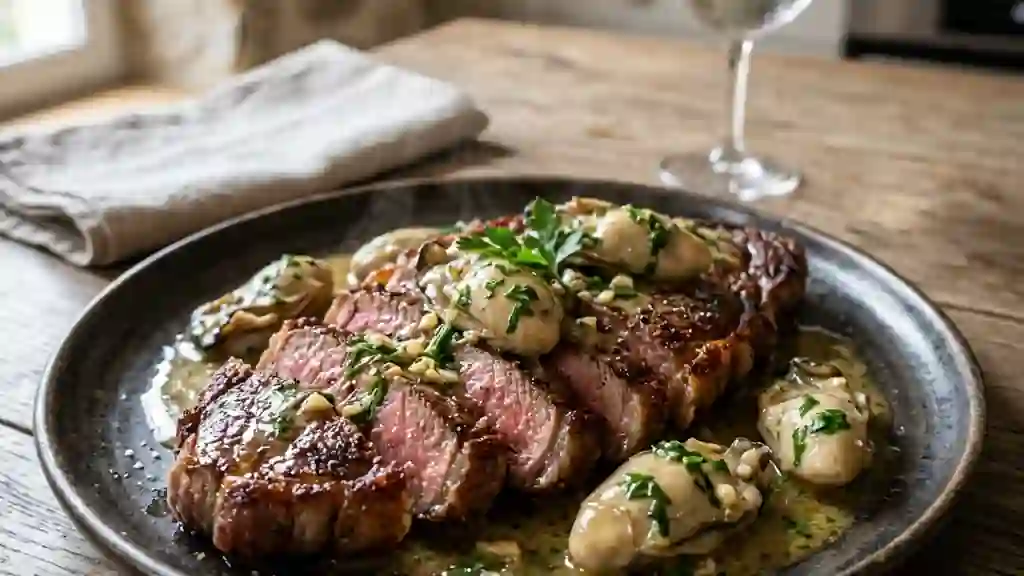 Entrecôte Persillée et Huîtres Pochées - Photo de présentation