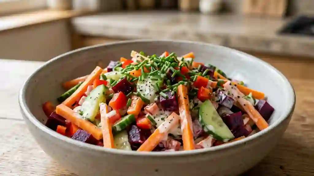 Salade arc-en-ciel au fromage frais citronné - Photo de présentation