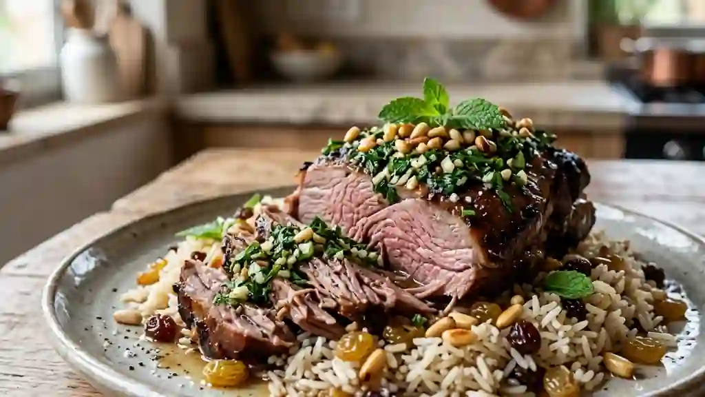 Épaule d'agneau fondante à la menthe et riz pilaf - Photo de présentation
