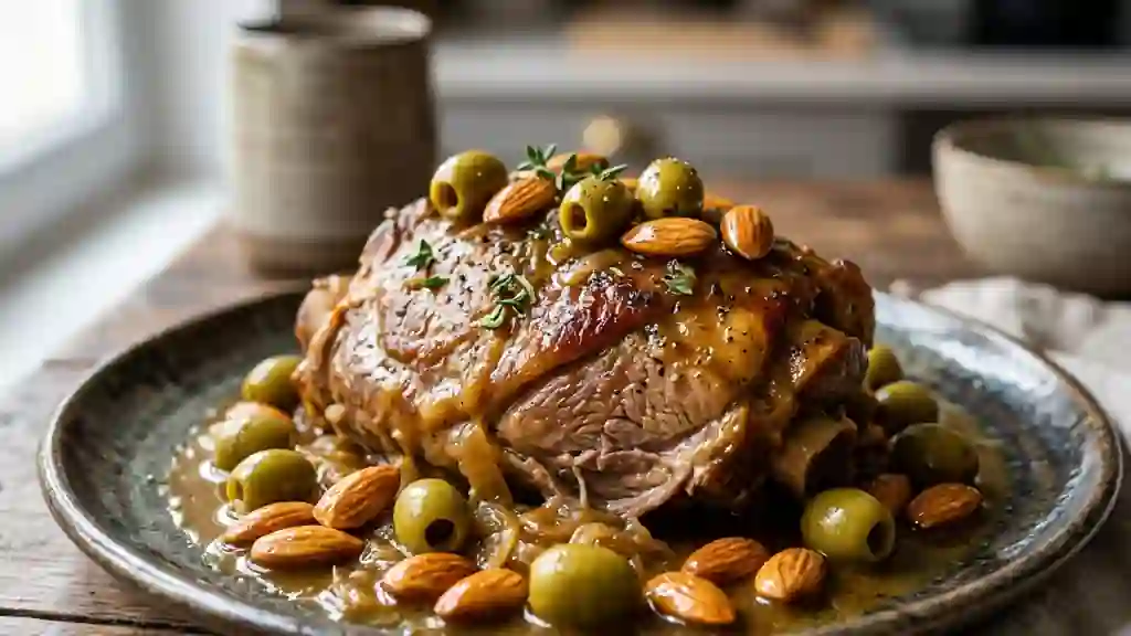 Agneau confit aux olives et amandes grillées - Photo de présentation