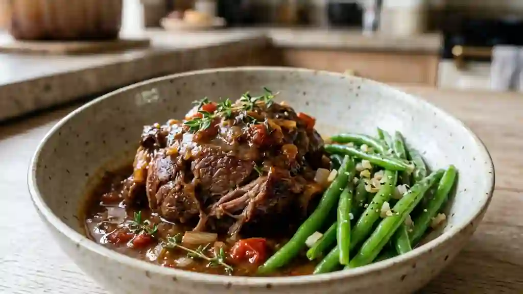 Épaule de mouton fondante et haricots croquants - Photo de présentation