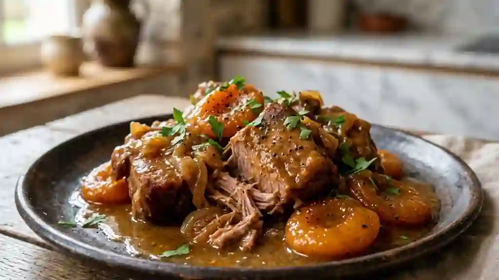Épaule de porc fondante aux abricots confits - Photo de présentation