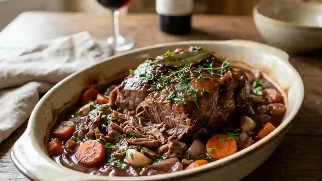 Épaule de veau fondante braisée au vin rouge - Photo de présentation