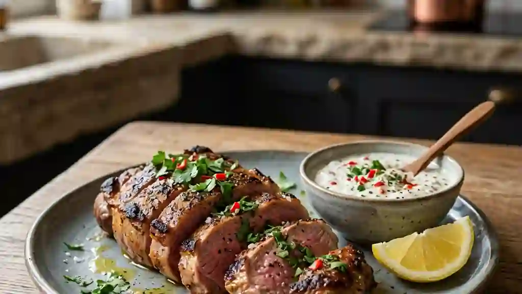 Épigramme d'agneau croustillant, sauce pimentée - Photo de présentation