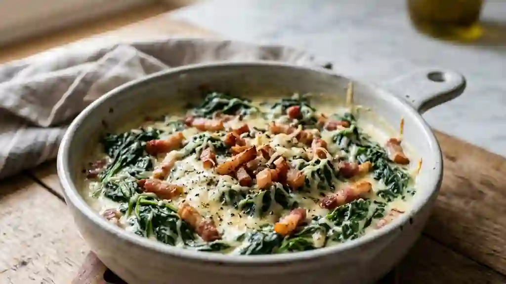 Épinards onctueux à la crème et lardons fumés - Photo de présentation