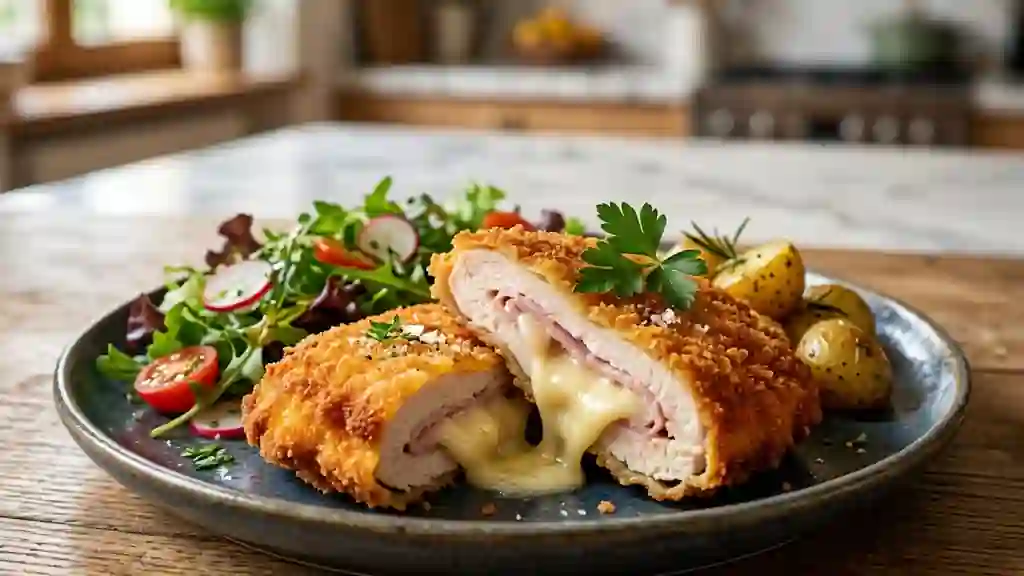 Cordon bleu au fromage fondant et panure dorée - Photo de présentation