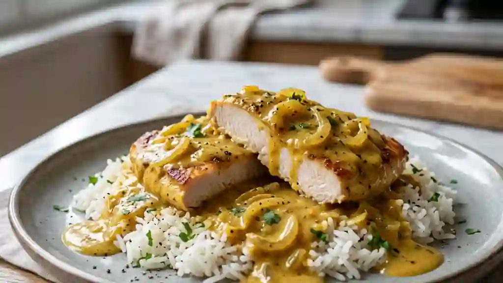 Escalope de dinde fondante au curry crémeux - Photo de présentation